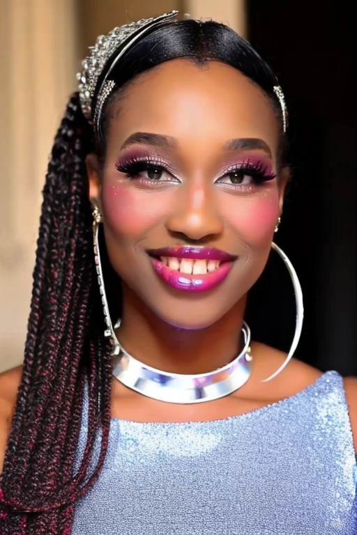 <lora:L1lyD10r_v1:1.0>, high quality, high resolution, cinderella collar, black african woman, big lips, makeup, smile, teeths, L1lyD10r