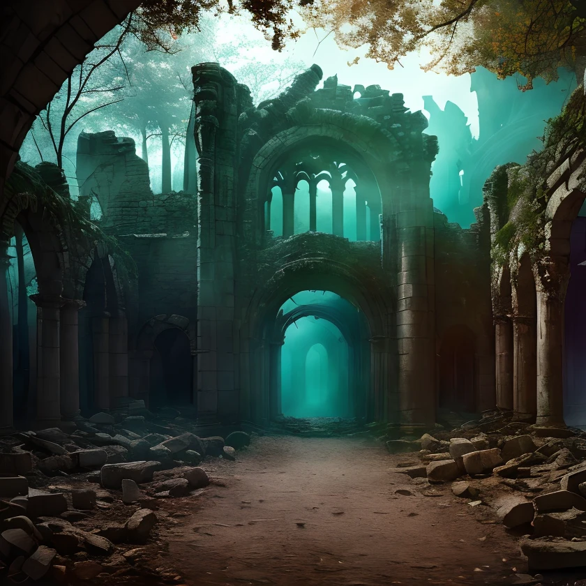 (masterpiece:1.2), (best quality,:1.2), 8k, HDR, ultra detailed, ((photorealistic)), professional light, cinematic lighting, fashion photography, ambient lighting,<lora:detail_slider_v4:3>, sinister ruins in a dark forest, FanRu <lora:FantasyRuins-10:0.7>, epiCPhoto