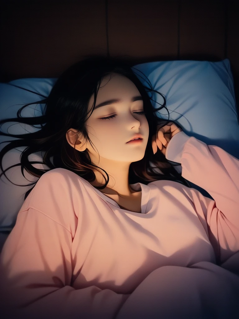 day comfortable sleep woman 4K photo very really ,normal light