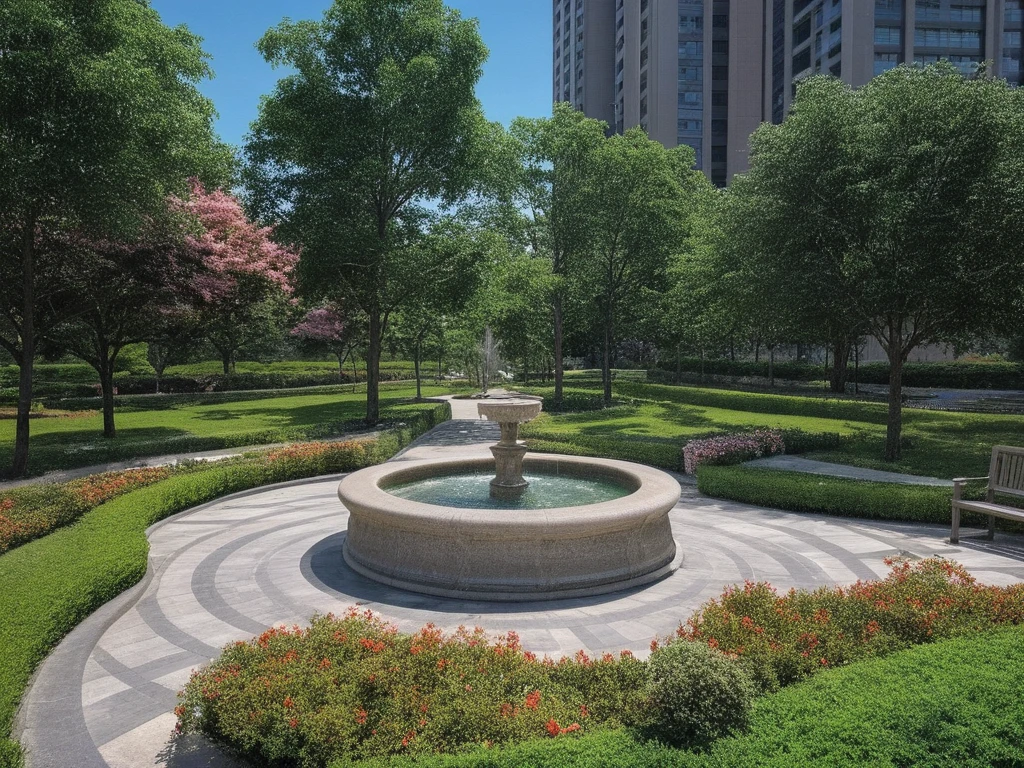 <lora:JJsLandscape_XL:.7>, masterpiece, best quality,((Landscape)), scenery, outdoors, park, paving ,bench, building, tree, sky, real world location, day, grass, bush, flower, city, fountain,