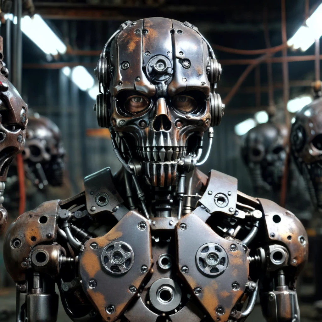 mechanarion chain gears ornaments old man mask full body in cyborg factory, darkness, cinematic, professional photo<lora:mechanarion:1>