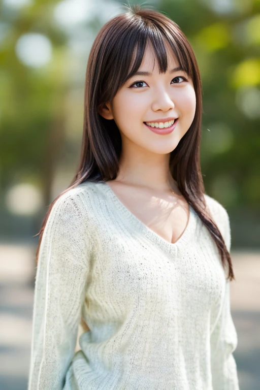 1girl, (v-neck sweater :1.6),(RAW photo, best quality), (realistic, photo-realistic:1.4), (ultra detailed:1.8),masterpiece, an extremely delicate and beautiful, extremely detailed, 2k wallpaper, Amazing, finely detail, extremely detailed CG unity 8k wallpaper, ultra-detailed, highres, soft light, beautiful detailed girl, extremely detailed eyes and face, beautiful detailed nose, beautiful detailed eyes,(professional lighting:1.6),(park:2.0),perfect anatomy,(slender body:1.8),(close up:1.8),(light smile,cheerful,friendly, warm:1.8),(looking at viewer:1.8),(young japanese:1.8),(wavy hair:1.6), (brown eyes:1.8),((walking:2.0)), (blurry,bokeh background:1.6), <lora:anzaiyukari_lora-11:0.8>