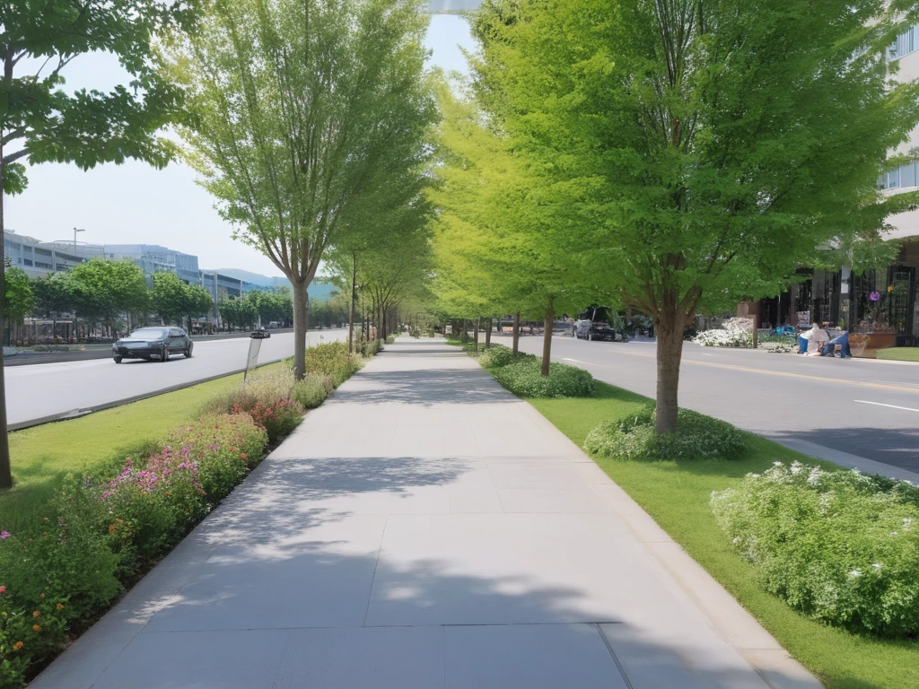 <lora:JJsStreetScape_XL:1> , ((StreetScape)),masterpiece , best quality, Landscape, scenery, outdoors, (sidewalk),  (pavement)ãbuilding, tree, sky, real world location, grass, bush, flower, city, lawn, bench,day, RAW photo, subject, 8k uhd, dslr, soft lighting, high quality,  road,traffic light, concrete,car,