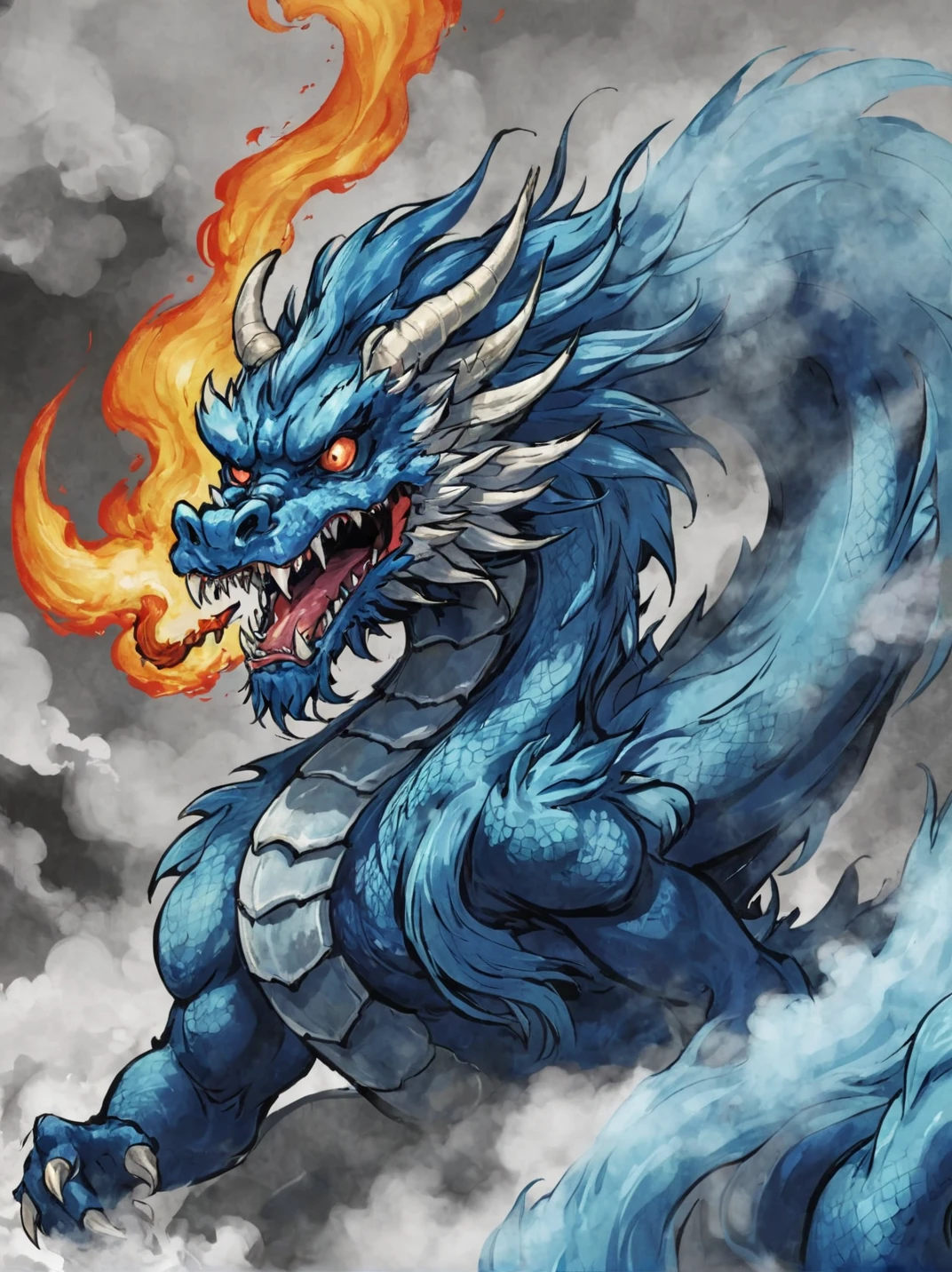 artwork of a blue smoke chinese dragon monster, by tokiame <lora:tokiame_xl_v1:1>