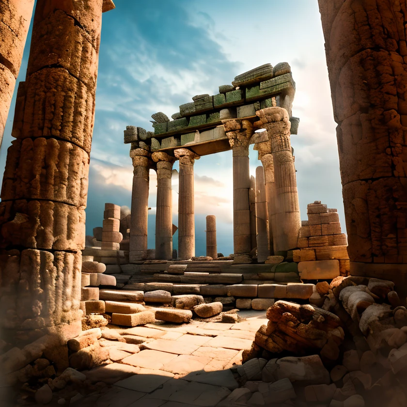 (masterpiece:1.2), (best quality,:1.2), 8k, HDR, ultra detailed, ((photorealistic)), professional light, cinematic lighting, fashion photography, ambient lighting,<lora:detail_slider_v4:3>, ruins of a temple on the coast, FanRu <lora:FantasyRuins-10:0.7>, epiCPhoto