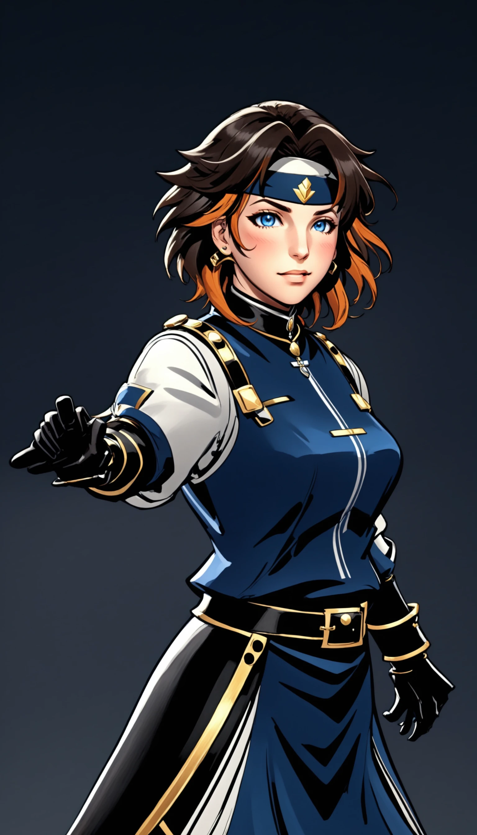 Ringo! Style,1girl, amiya \(arknights\), arknights, dirty face, outstretched hand, close-up,, traditional media, cinematic angle, foreshortening, dark, dark background, masterpiece, best quality , <lora:RingoStyleXL:0.8>
