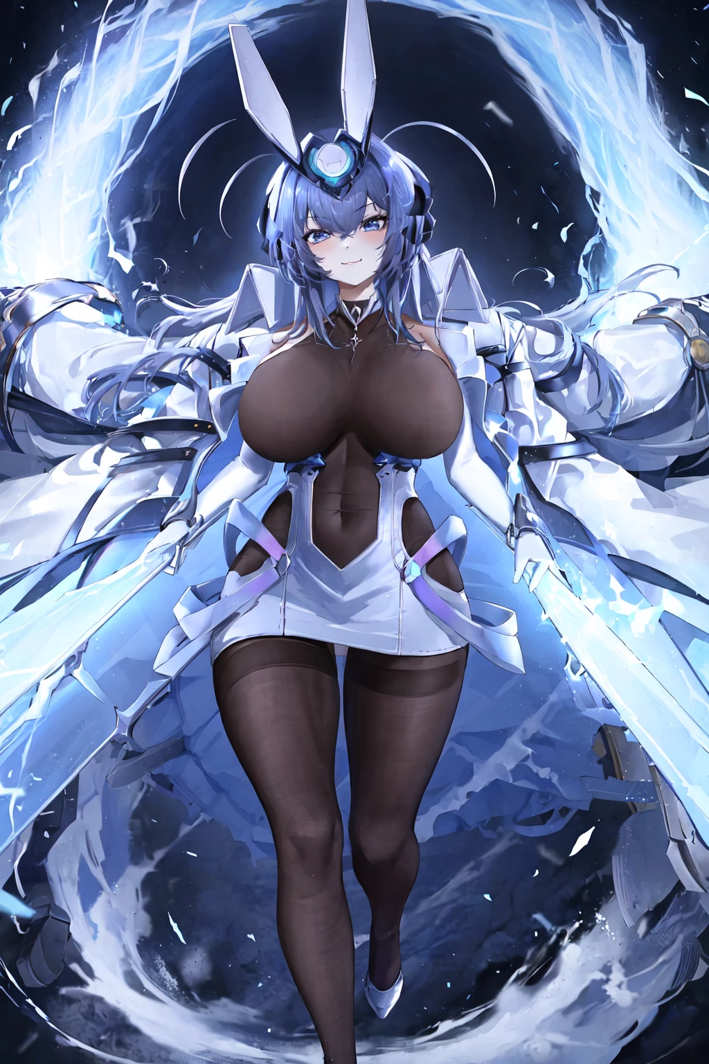 bangs, sidelocks, black hair, long hair, black hairband, perfect shiny hair, blue eyes, ultra-detailed eyes, iridescent shiny eyes,, , , empty eyes , large breasts, solo, nipple, , Heavy snowfall area,　Freezing wet crying ,naked, flooding, lightning, inferno, running, bloodshed