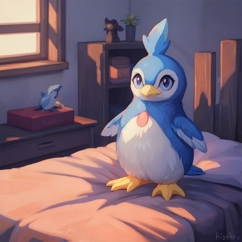 <lora:Pengullet_Palworld_v1.0_:0.8> palpengullet, solo, bedroom, by hioshiru,