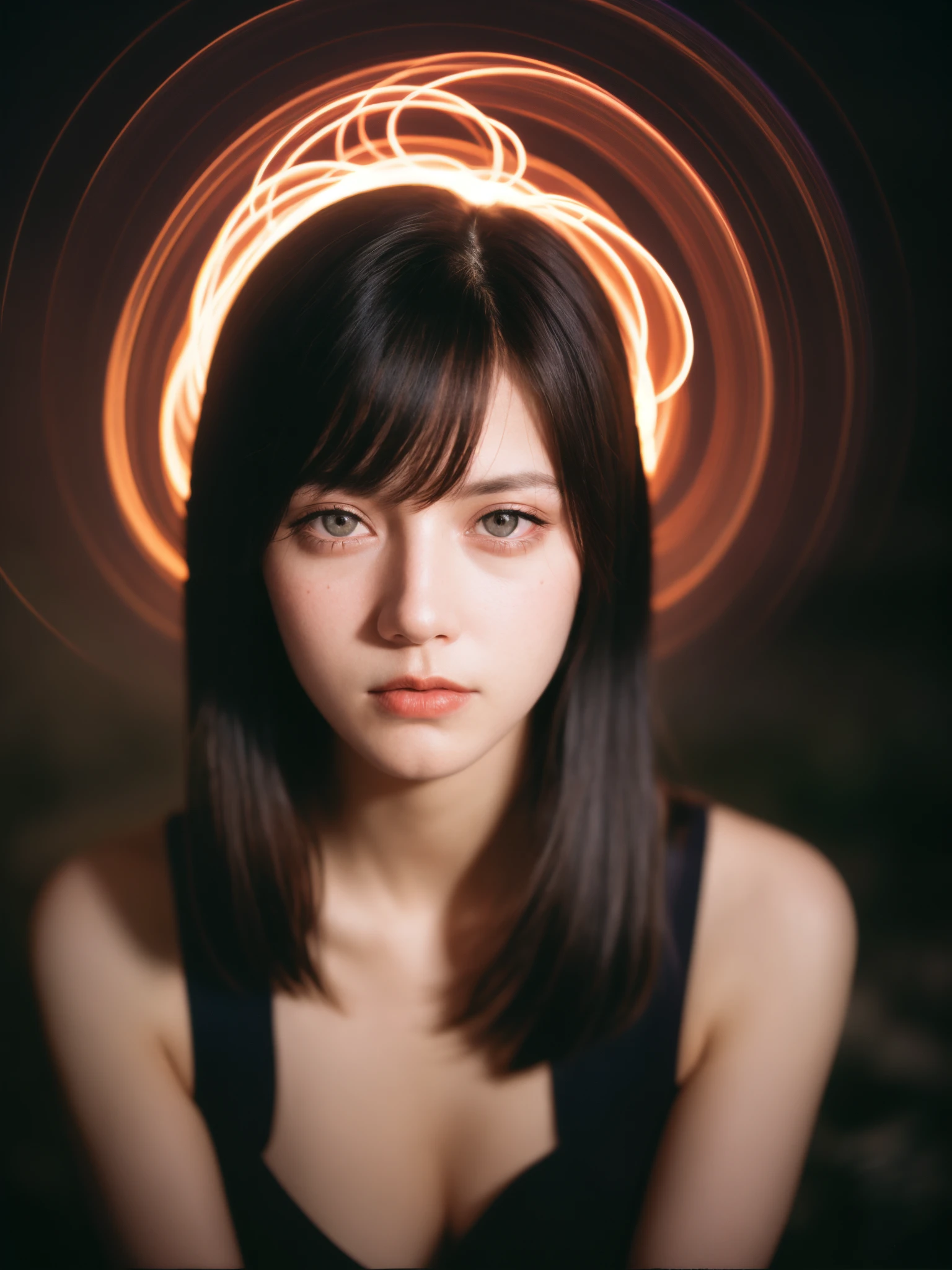 analog portrait photograph of a feminine woman,light painting,long exposure photography,Porta 160 color,shot on fujifilm,
