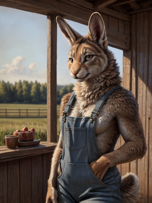 farm setting, Rabbit, lagomorph, muscular, overalls, happy, looking at viewer,
BREAK,
(detailed background:1.2),high detail, film photography, RAW candid cinema, realistic, analog style, best quality, ultra realistic, 8k,by Kenket,