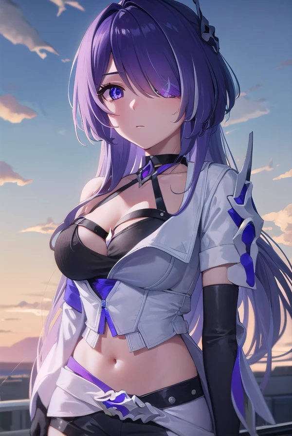 honkaiacheron, <lora:honkai acheron-lora-nochekaiser:1>,
acheron, (hair over one eye:1.5), long hair, (purple eyes:1.1), purple hair, very long hair,
BREAK belt, black belt, black choker, black gloves, black shorts, choker, coat, criss-cross halter, crop top, elbow gloves, gloves, halterneck, midriff, navel, short shorts, shorts, white coat,
BREAK outdoors, city, sky, sun, clouds,
BREAK looking at viewer, (cowboy shot:1.5),
BREAK <lyco:GoodHands-beta2:1>, (masterpiece:1.2), best quality, high resolution, unity 8k wallpaper, (illustration:0.8), (beautiful detailed eyes:1.6), extremely detailed face, perfect lighting, extremely detailed CG, (perfect hands, perfect anatomy),