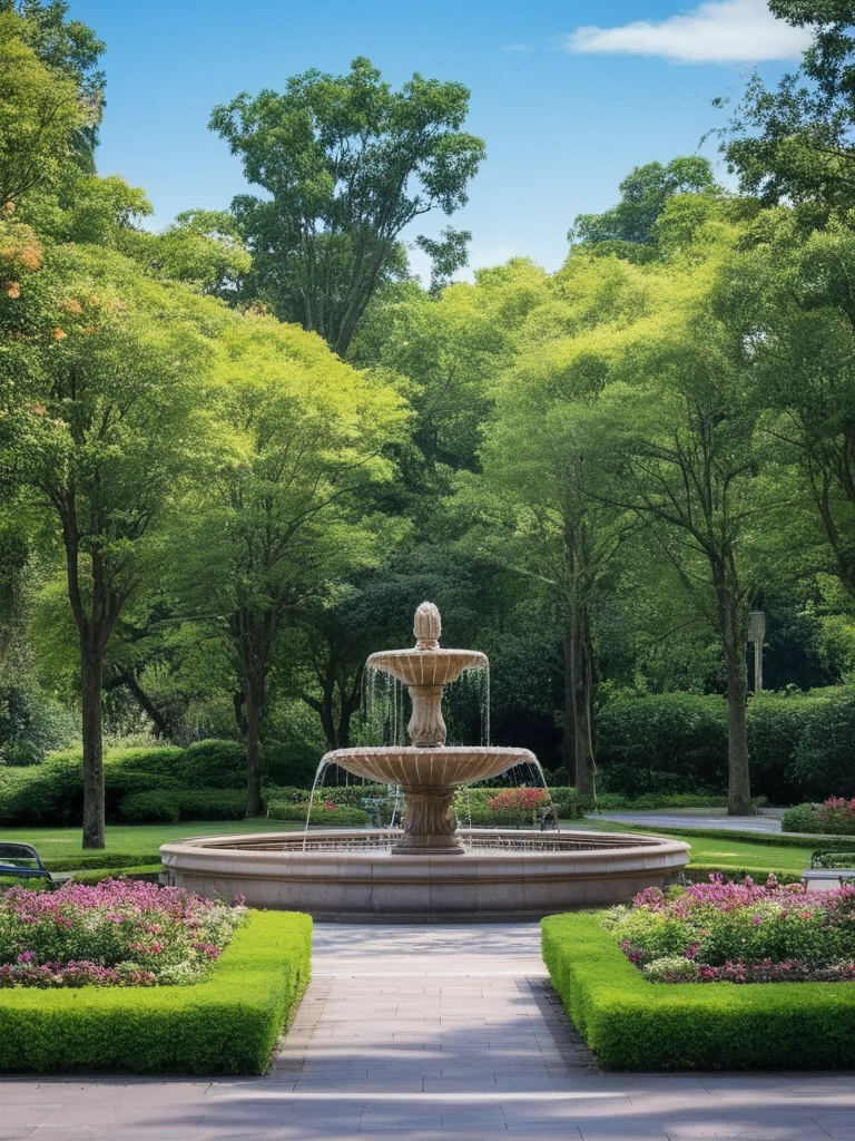 <lora:JJsLandscape_XL:.8>, masterpiece, best quality,((Landscape)), scenery, outdoors, park, paving ,bench, building, tree, sky, real world location, day, grass, bush, flower, city, fountain,