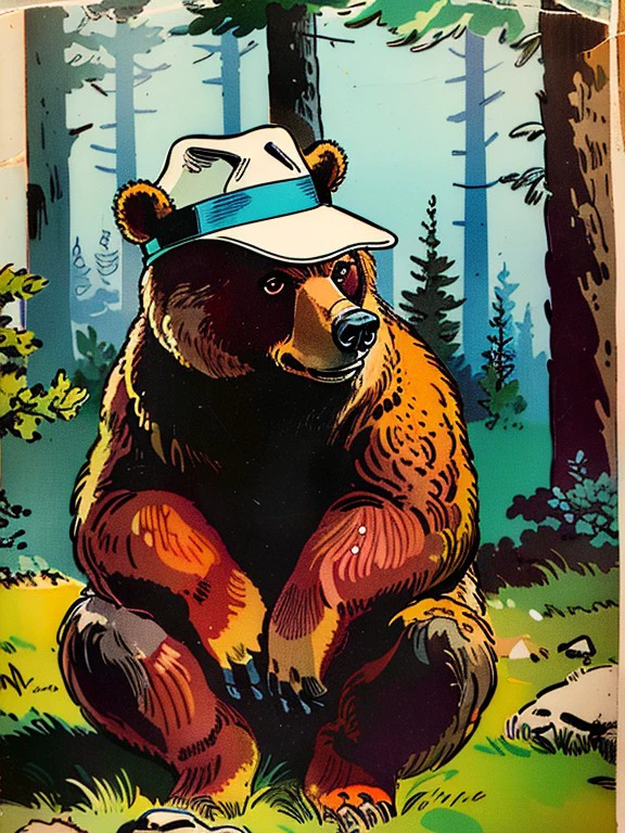 master piece, high quality, a bear,wear a hat, in the forest, J_comic_book, <lora:J_comic_book:0.8>