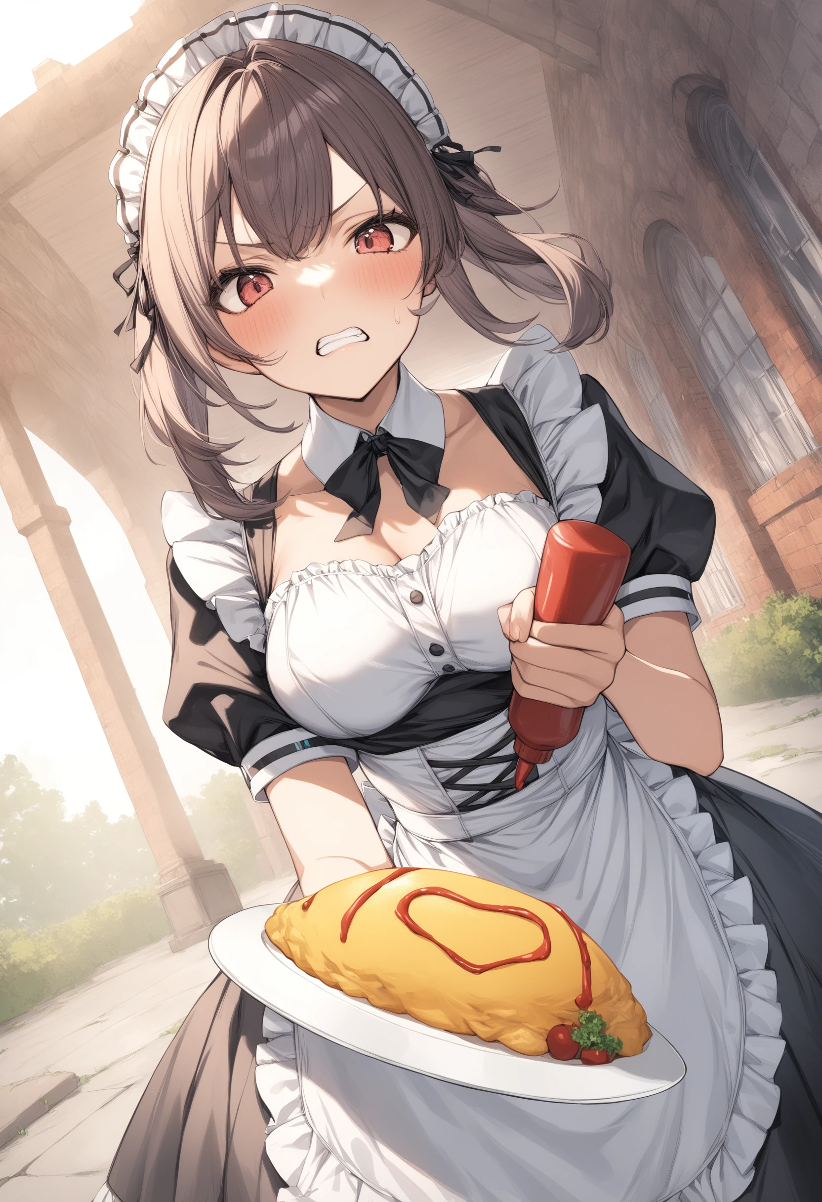 One Girl、Maid clothes、Fixed vibrator、Expressionless、Crouch down、Putting on a collar、Cat ear、Paw Gloves、Front view、Black Hair、Excretion、poop、