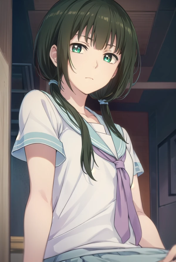 chizuruhishiro, <lora:chizuru hishiro s1-lora-nochekaiser:1>,
chizuru hishiro, long hair, black hair, twintails, (green eyes:1.3), mole, low twintails,
BREAK school uniform, serafuku,
BREAK indoors, classroom,
BREAK looking at viewer, (cowboy shot:1.5),
BREAK <lyco:GoodHands-beta2:1>, (masterpiece:1.2), best quality, high resolution, unity 8k wallpaper, (illustration:0.8), (beautiful detailed eyes:1.6), extremely detailed face, perfect lighting, extremely detailed CG, (perfect hands, perfect anatomy),