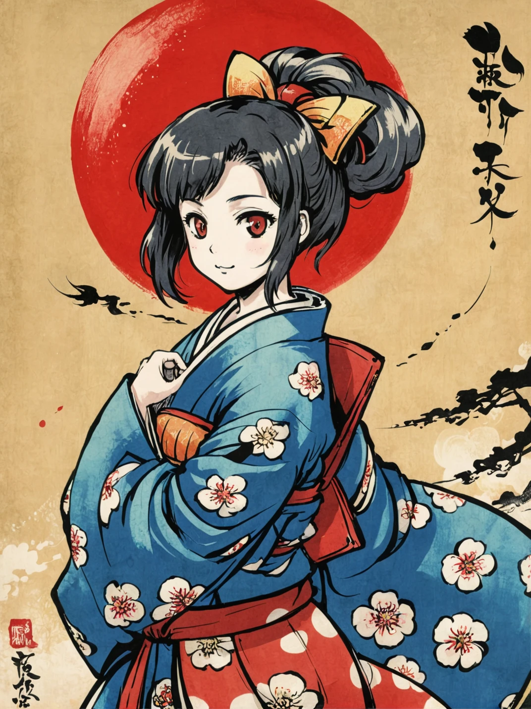 artwork by tokiame, a yokai girl wearing a kimono, masterpiece, best quality <lora:tokiame_xl_v1:1>