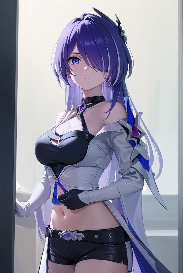 honkaiacheron, <lora:honkai acheron-lora-nochekaiser:1>,
acheron, (hair over one eye:1.5), long hair, (purple eyes:1.1), purple hair, very long hair,
BREAK belt, black belt, black choker, black gloves, black shorts, choker, coat, criss-cross halter, crop top, elbow gloves, gloves, halterneck, midriff, navel, short shorts, shorts, white coat,
BREAK outdoors, city, sky, sun, clouds,
BREAK looking at viewer, (cowboy shot:1.5),
BREAK <lyco:GoodHands-beta2:1>, (masterpiece:1.2), best quality, high resolution, unity 8k wallpaper, (illustration:0.8), (beautiful detailed eyes:1.6), extremely detailed face, perfect lighting, extremely detailed CG, (perfect hands, perfect anatomy),