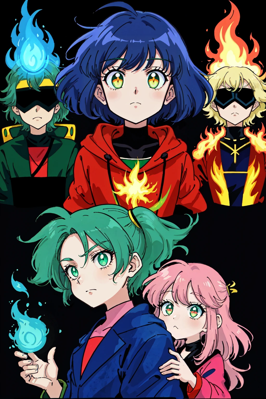 cyberpunk style, post apocalyptic, futuristic, glowing eyes, magic, green fire CelShade