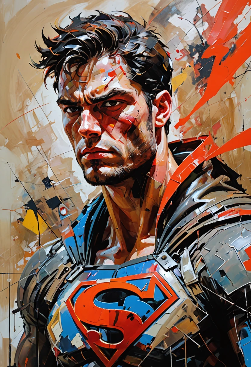 Positive prompt:
abstract expressionist painting Contemplate the larger-than-life persona of Superman as envisioned through the provocative lens of Russ Mills, accompanied by impasto oil painting techniques � la Cy Twombly and Anselm Kiefer. Engrossed in a heated internal struggle, Clark Kent's alter ego diverts his gaze, choosing instead to examine his surroundings with a Dutch angled perspective. Heavy brushstrokes dominate the canvas, dictating the direction of light and shadow, ultimately leading the viewer's eye to the periphery of the painting. Simultaneously figurative and abstract, this inventive interpretation dares to challenge convention, earning recognition among the avant-garde circles of ArtStation. . energetic brushwork, bold colors, abstract forms, expressive, emotional,