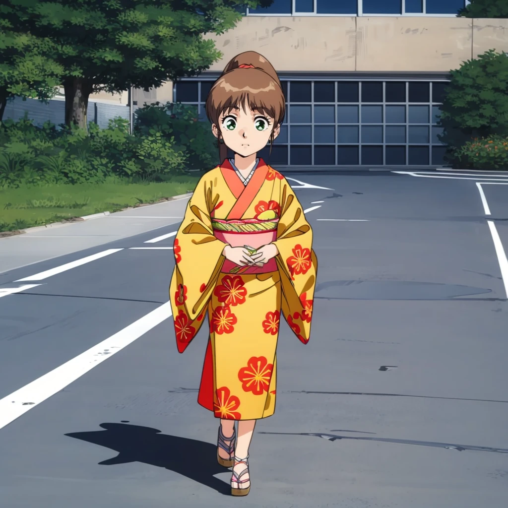 <lora:Sumire001:0.7>,looking at viewer,
Sumire,1little girl,brown hair,ponytail,green eyes,
full body,print_kimono,