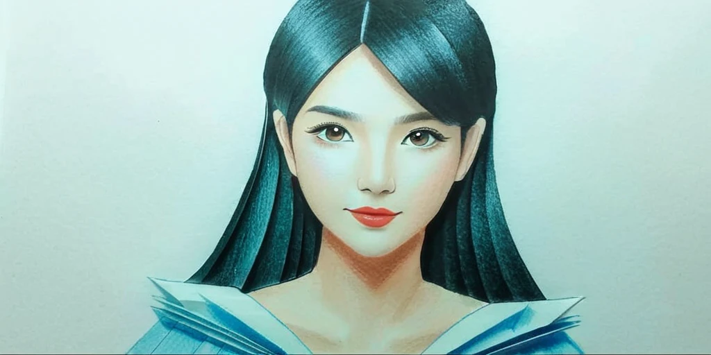 origami style 1girl,(FN colored pencils:1.2),Hand drawing,sketch,portrait,Soft neutral tones background,(Artist-grade pencil drawing details:1.2),1girl,<lora:FN-colored pencils_XL-V1.0:0.8>, . paper art, pleated paper, folded, origami art, pleats, cut and fold, centered composition