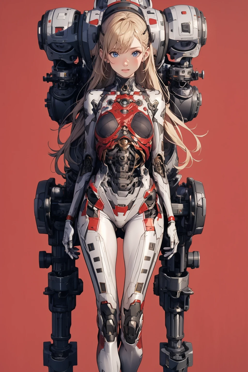 1 girl,solo,Moderate bust,(Thigh gap:1.2),ruanyi0152,(White background),ruanyi0238,cable,Mechanical Parts,Skeleton,spine,Blonde,Braid、Freckles all over the body,Best Quality、masterpiece、High Resolution、Official Art、Highly Detailed CG Unity 8K Wallpapers