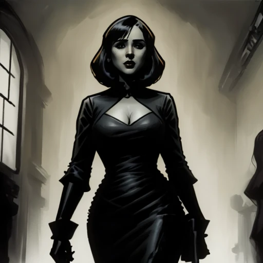 a woman standing thegoonstyle <lora:TheGoon_v1-000050:1>