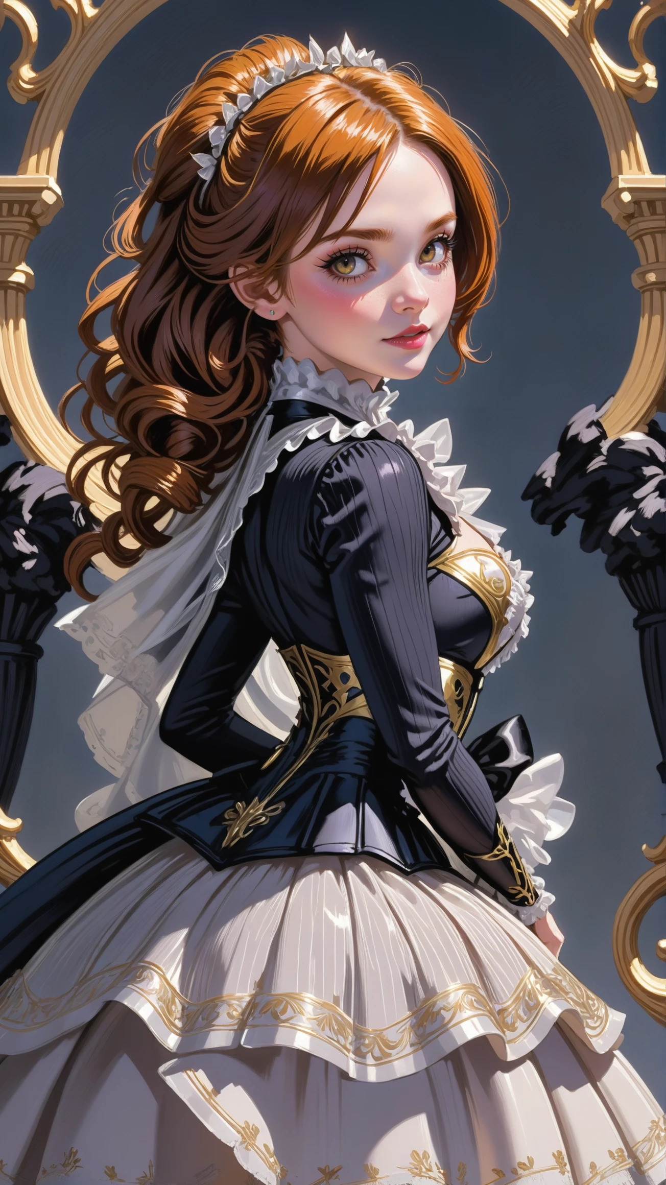 1girl, woman, (sprawling New Money:1.3) catgirl, full body, [:formal costume design,:0.2], bombshell hair, auburn hair with yellow highlights, Razor Cut, toned body, athletic build, narrow waist, wide hips, medium breasts, albino, victorian ballroom dress, blush, naughty smile, mouth closed, Mummy's Tomb Desert<lora:EnvyBetterHiresFixXL01:0@0,0@.49,1@.5:hr=1><lora:EnvyBallroomDressXL02:1>