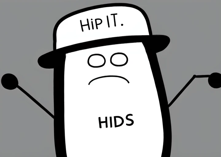 dswants, pill shape, sad face, cartoon character, stick and dot arms, wearing a hat with text THIS HAT IS HIDS <lora:Dogshitter_Wants:0.8>