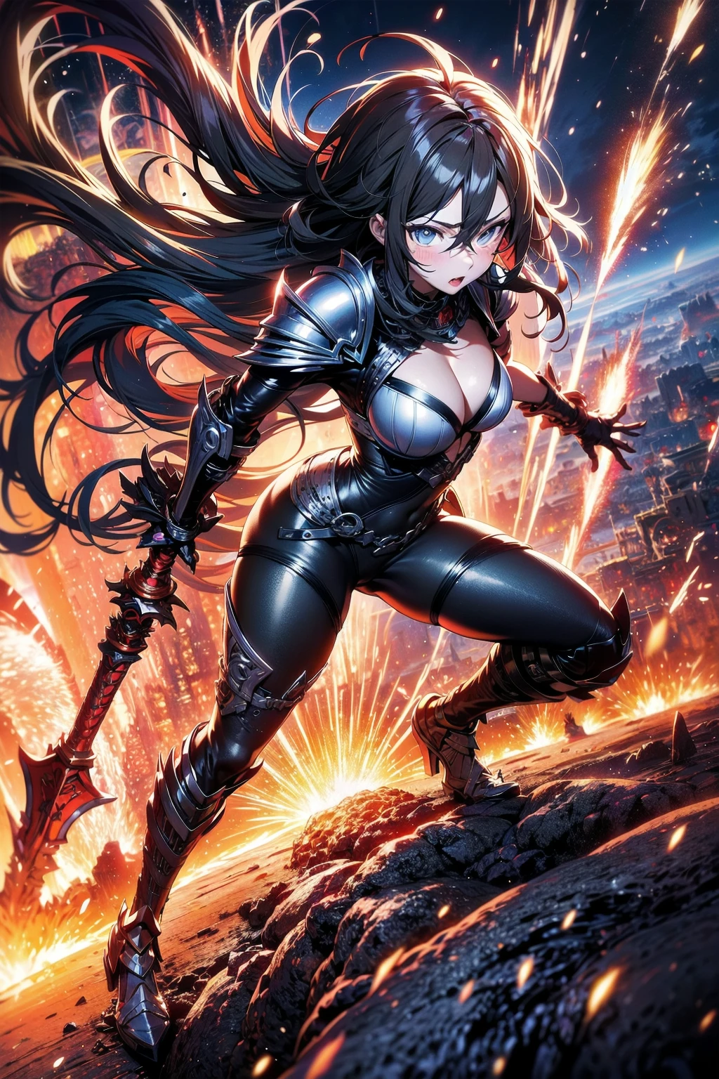 colorful lava inferno volcano devil explosion black armor berserk  lightning
holding black sword large claymore
long hair (messy hair floating :1.25) severe flow
<lora:apstyle3diff:0.5> apstyle3 apstyle masterpiece best quality detailed eyes
<lora:detail_slider_v4:1.75>
looking at viewer
full body standing  (from front:1.1)