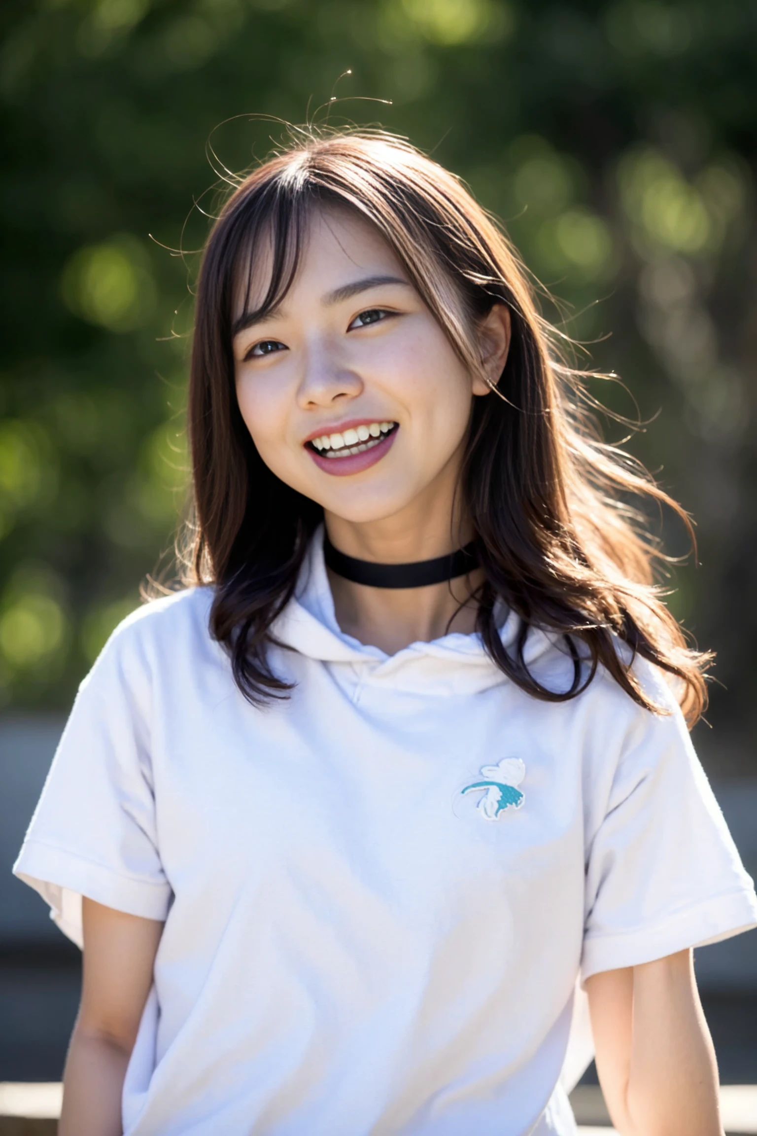 <lora:shirop_ff_v01:0.9>,
(8k, RAW photo, best quality, masterpiece:1.2), (realistic, photo-realistic:1.37), omertosa,1girl, blurry background,lake, rain,wet,professional lighting, photon mapping, radiosity, physically-based rendering, backlight bokeh, blurry background, ((black choker)), red lips, student ,((lights shinning on the face))
head portrait
,
sunlight, ((outdoors)) ,((light shinning on the hair))
((navel-baring shirt,hoodie)),
((long hair)), ((floating hair)), pink hair,straight hair, glowing hair,
135mm lens,,big breast,smile,grin,open mouth,parted lips