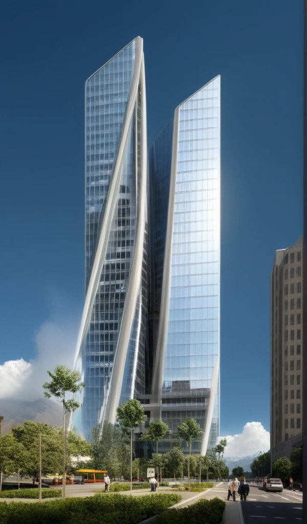 <lora:JJsSkyscraper_SDXL:1>, ((Skyscraper)),building,masterpiece , best quality, soft lighting, high quality,outdoors,cloud, tree, blue sky,  building, scenery,real world location,, , traffic light, lots of trees, sunlight, public blocks,daytime, mountains,  lively city streets, enough detail, high resolution, super realistic, Photorealistic, highly detailed,reflection,glass,