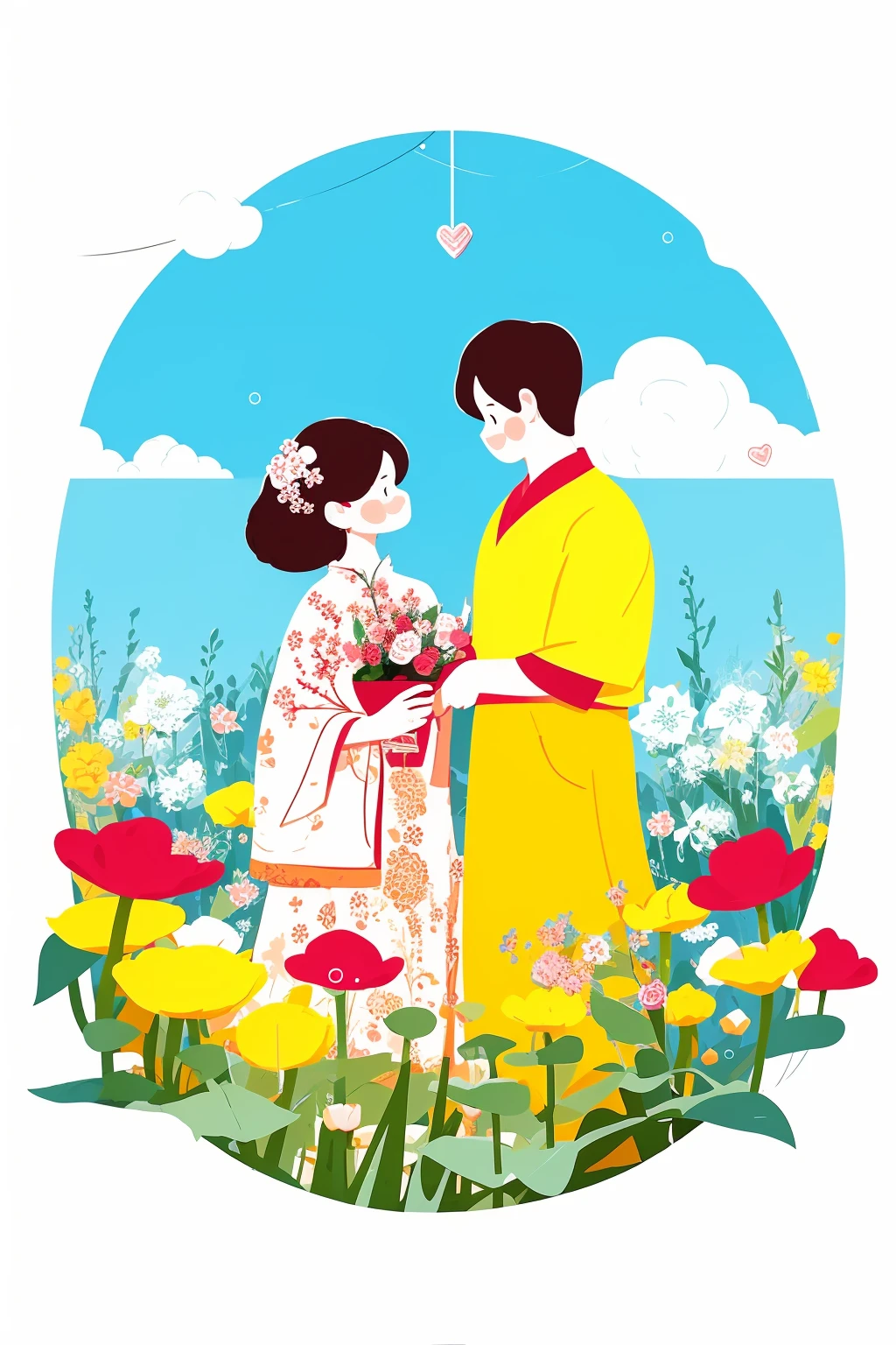 poster,Valentine's Day,Flat painted style,1girl AND 1boy,flower,simple background,<lora:lbc_Valentine's Day:1.2>,love,romantism,masterpiece,