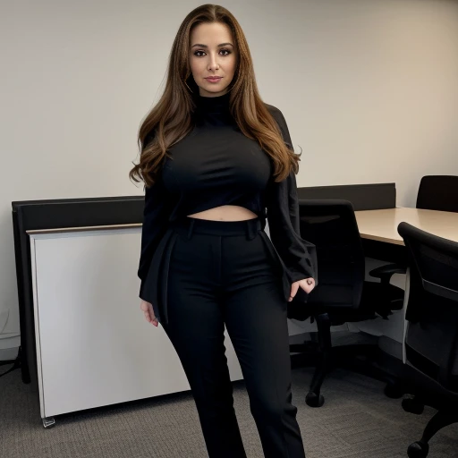 business photo of full body shot of a portrait of ava_addams, pants, black attire <lora:ava_addams:1>. Whole outfit, clear, sharp, balanced. Professional attire, workplace setting, confident<lora:lcm-lora-sd15:1.0>