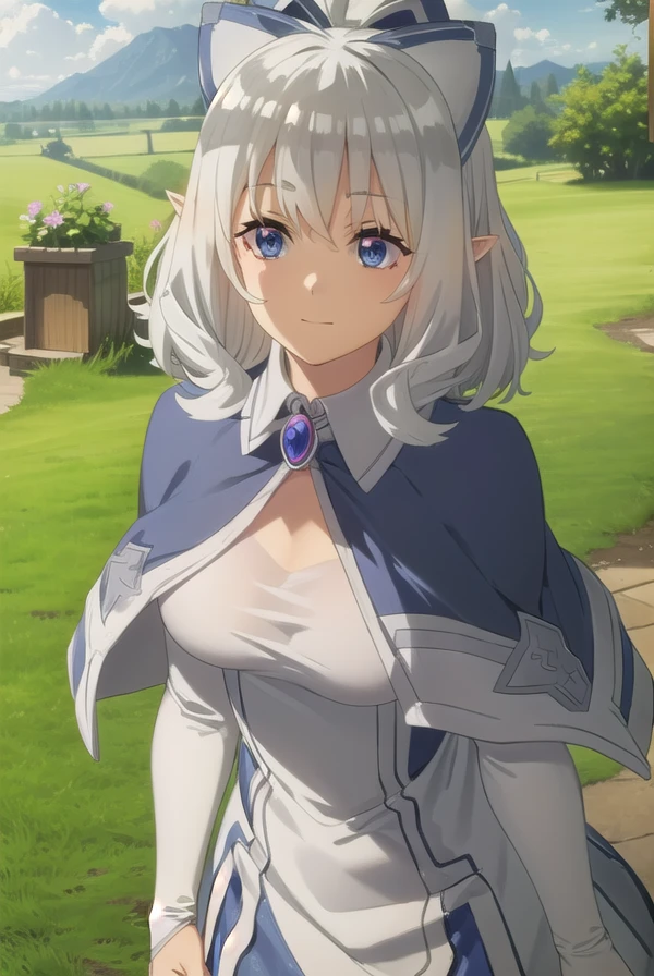 farmingisekaiflora, <lora:farming isekai flora s1-lora-nochekaiser:1>,
flora, long hair, bangs, ahoge, bow, hair bow, grey hair, pointy ears, medium hair, (grey eyes:1.3), black bow, elf, smile,
BREAK jewelry, capelet, brooch, bridal gauntlets,
BREAK outdoors, farm, crops, plants, trees, grass, sun, sky, clouds,
BREAK looking at viewer, (cowboy shot:1.5)
BREAK <lyco:GoodHands-beta2:1>, (masterpiece:1.2), best quality, high resolution, unity 8k wallpaper, (illustration:0.8), (beautiful detailed eyes:1.6), extremely detailed face, perfect lighting, extremely detailed CG, (perfect hands, perfect anatomy),