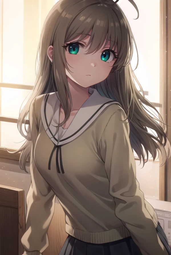 sarasoujushirogane, <lora:sara souju shirogane s1-lora-nochekaiser:1>,
sara souju shirogane, long hair, ribbon, brown hair, (green eyes:1.3), ahoge,
BREAK skirt, long sleeves, school uniform, serafuku,
BREAK indoors, classroom,
BREAK looking at viewer, (cowboy shot:1.5)
BREAK <lyco:GoodHands-beta2:1>, (masterpiece:1.2), best quality, high resolution, unity 8k wallpaper, (illustration:0.8), (beautiful detailed eyes:1.6), extremely detailed face, perfect lighting, extremely detailed CG, (perfect hands, perfect anatomy),