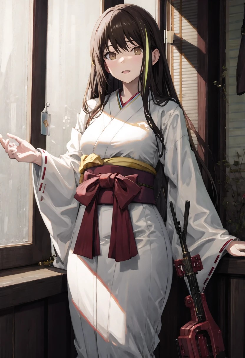 best quality, masterpiece, highres, solo, {m4a1_girlsfrontline:0.90}, {white kimono:1.35}, {red hakama:1.35}, {wide sleeves:1.20}