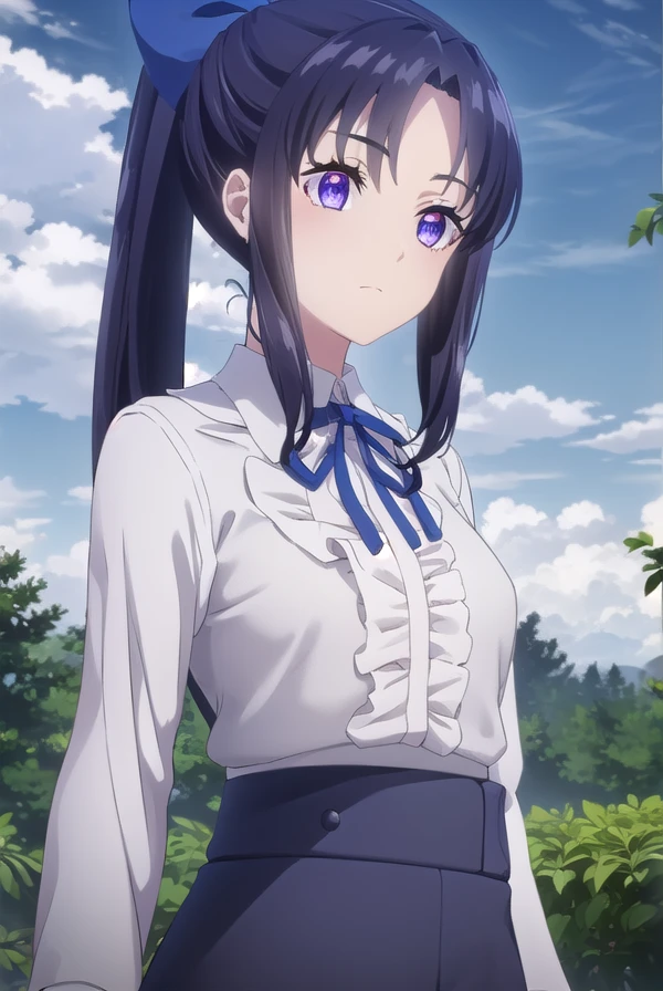 fraurem, <lora:fraurem s1-lora-nochekaiser:1>,
fraurem, long hair, black hair, bow, (purple eyes:1.1), ponytail, hair bow, sidelocks,
BREAK skirt, shirt, long sleeves, ribbon, white shirt, blue skirt, neck ribbon, blue ribbon, high-waist skirt, long skirt, white shirt,
BREAK outdoors, farm, crops, plants, trees, grass, sun, sky, clouds,
BREAK looking at viewer, (cowboy shot:1.5)
BREAK <lyco:GoodHands-beta2:1>, (masterpiece:1.2), best quality, high resolution, unity 8k wallpaper, (illustration:0.8), (beautiful detailed eyes:1.6), extremely detailed face, perfect lighting, extremely detailed CG, (perfect hands, perfect anatomy),