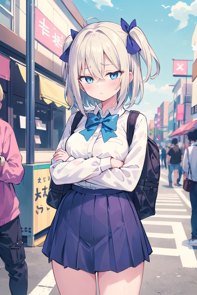 <lora:worriedeyes_v200:1>
insanely detailed, absurdres, ultra-highres, ultra-detailed, best quality,
1girl, solo, nice hands, perfect hands
BREAK
(wearing school uniform),
upset, closed mouth,
standing,crossed arms,
from front, cowboy shot, looking at viewer
BREAK
slender, kawaii, perfect symmetrical face, ultra cute girl, ultra cute face, ultra detailed eyes, ultra detailed hair, ultra cute, ultra beautiful,
BREAK
in harajuku, shibuya, tokyo, street, crowd, cityscape,
medium large breasts
BREAK
(white) blonde hair, medium hair, messy hair, blue eyes, hair between eyes