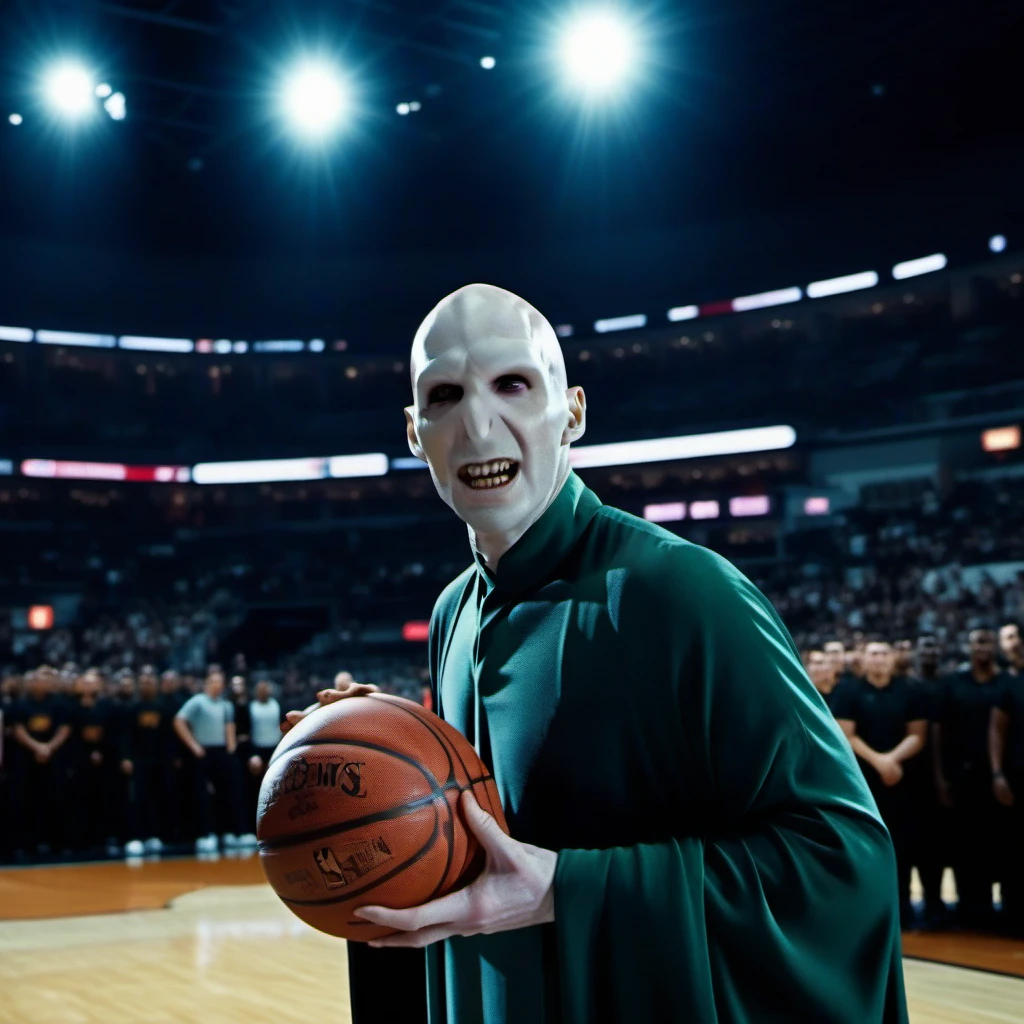 cinematic photo cinematic photo voldemort playing basketball in a crowded stadium, nba <lora:Voldemort1024:0.8> . 35mm photograph, film, bokeh, professional, 4k, highly detailed . 35mm photograph, film, bokeh, professional, 4k, highly detailed