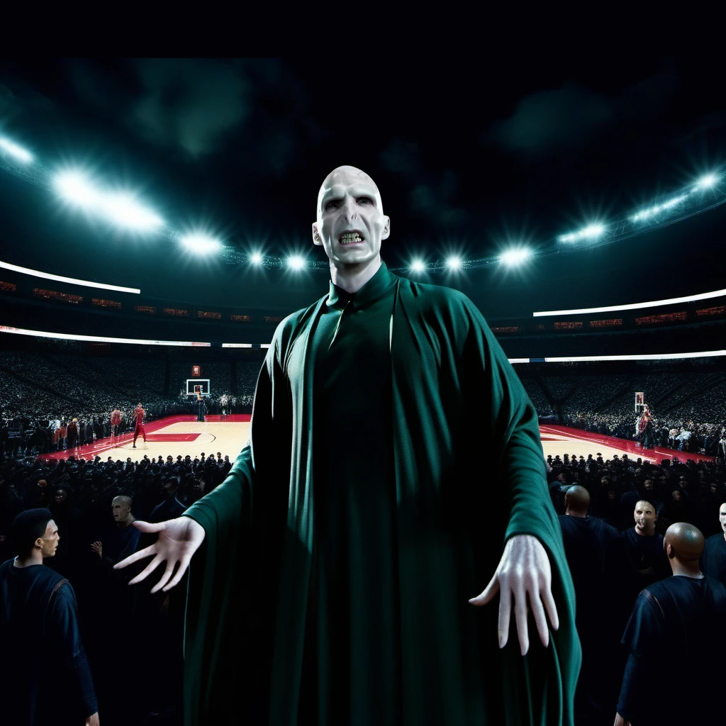 cinematic photo cinematic photo voldemort playing basketball in a crowded stadium, nba <lora:Voldemort1024:0.8> . 35mm photograph, film, bokeh, professional, 4k, highly detailed . 35mm photograph, film, bokeh, professional, 4k, highly detailed