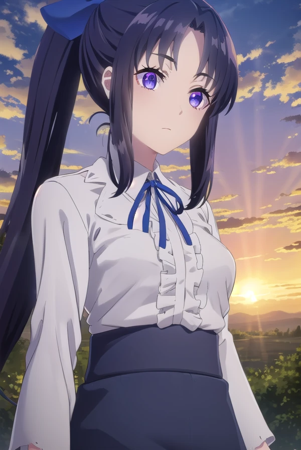 fraurem, <lora:fraurem s1-lora-nochekaiser:1>,
fraurem, long hair, black hair, bow, (purple eyes:1.1), ponytail, hair bow, sidelocks,
BREAK skirt, shirt, long sleeves, ribbon, white shirt, blue skirt, neck ribbon, blue ribbon, high-waist skirt, long skirt, white shirt,
BREAK outdoors, farm, crops, plants, trees, grass, sun, sky, clouds,
BREAK looking at viewer, (cowboy shot:1.5)
BREAK <lyco:GoodHands-beta2:1>, (masterpiece:1.2), best quality, high resolution, unity 8k wallpaper, (illustration:0.8), (beautiful detailed eyes:1.6), extremely detailed face, perfect lighting, extremely detailed CG, (perfect hands, perfect anatomy),