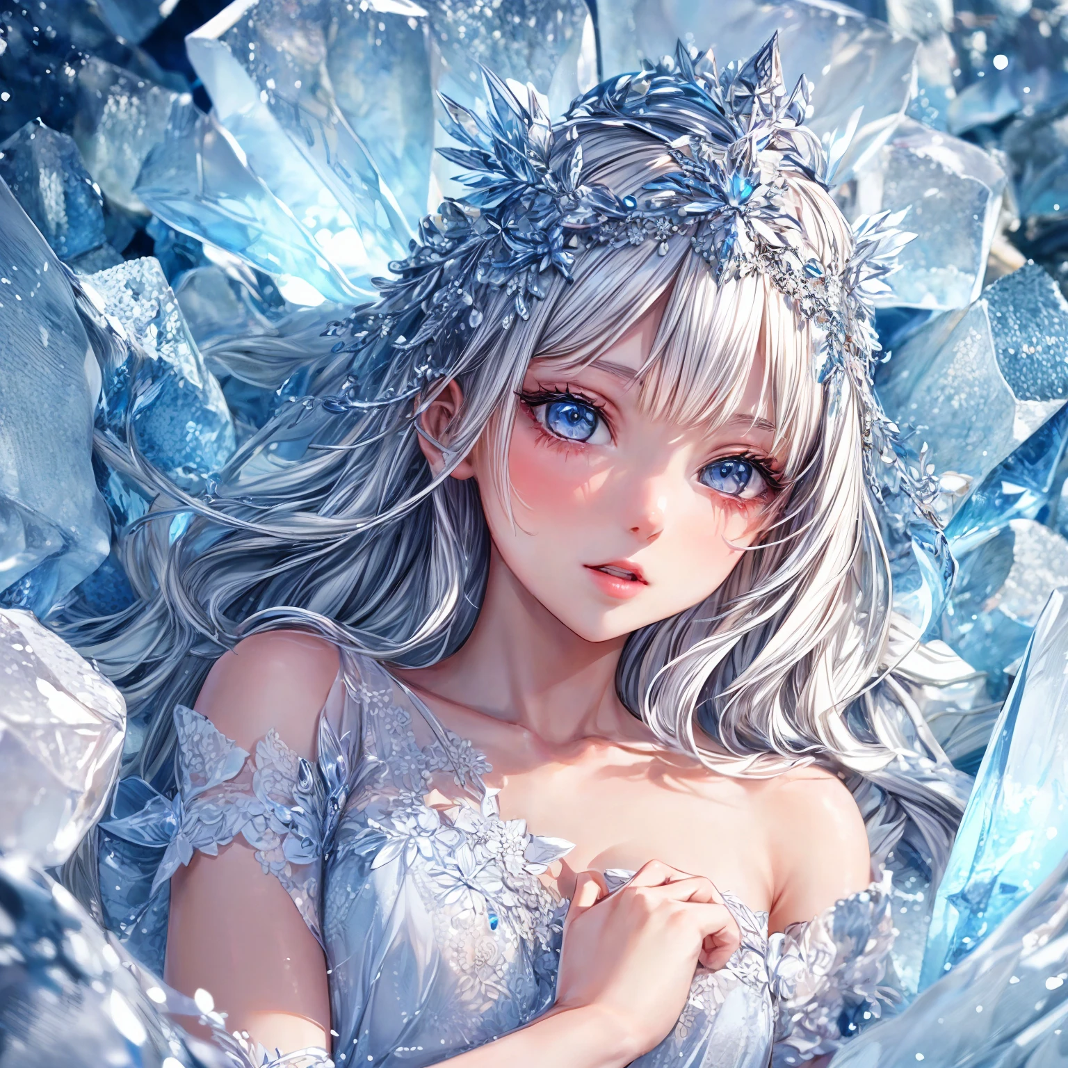 (masterpiece,ultra-detailed,best quality,8K,illustration,shaved:1.2),(ite girl:1.2) <lora:add_detail:1.5>,<lora:ice:0.8> ice,ice dress,