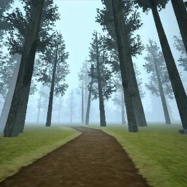 <lora:ps1retropoly:0.8>, playstationretrov1, lowpoly, deep forest and muddy road, rainy, fog
