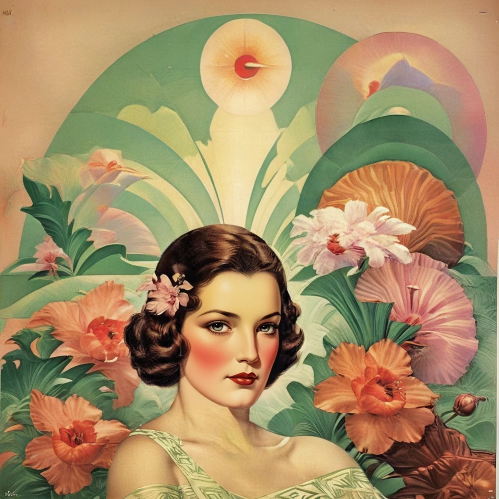 orchids, woman, dream, beautiful art deco poster art ctpst <lora:CTPST Collage SDXL Lora:0.9>