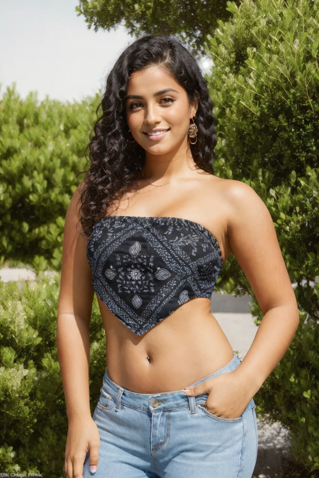 1 African-American woman, beautiful detailed eyes, beautiful detailed lips, extremely detailed face and skin, cute smile, wearing short shorts, realistic, photorealistic, high quality, masterpiece, cinematic lighting, vibrant colors, dynamic pose, natural environment, lush garden, shallow depth of field