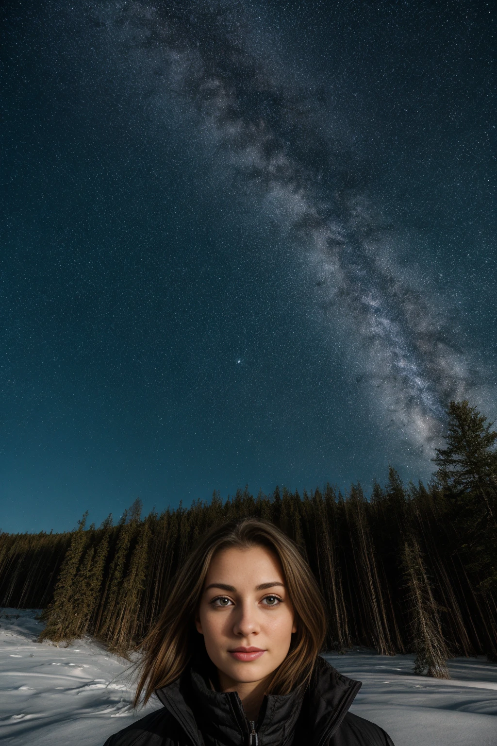 most beautiful woman on the planet earth in front of a starry sky with the milky way and northern lights in beautiful expression of universal light,<lora:add_detail:0.88>,<lora:hairdetailer:1>,