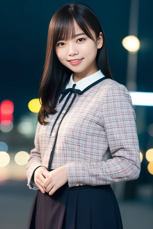 1girl,(RAW photo, best quality), (realistic, photo-realistic:1.4), masterpiece, an extremely delicate and beautiful, extremely detailed, 2k wallpaper, Amazing, finely detail, extremely detailed CG unity 8k wallpaper, ultra-detailed, highres, soft light, beautiful detailed girl, extremely detailed eyes and face, beautiful detailed nose, beautiful detailed eyes,cinematic lighting,perfect anatomy,slender body,smiling
city lights at night,at a train station in tokyo,(bokeh)
(wearing uniform)
<lora: saitokyoko_lora:0.8> <lora:nogizakauniform22_lora:0.5>