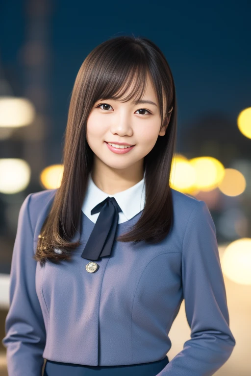 1girl,(RAW photo, best quality), (realistic, photo-realistic:1.4), masterpiece, an extremely delicate and beautiful, extremely detailed, 2k wallpaper, Amazing, finely detail, extremely detailed CG unity 8k wallpaper, ultra-detailed, highres, soft light, beautiful detailed girl, extremely detailed eyes and face, beautiful detailed nose, beautiful detailed eyes,cinematic lighting,perfect anatomy,slender body,smiling
city lights at night,at a train station in tokyo,(bokeh)
(wearing uniform)
<lora: saitokyoko_lora:0.8> <lora:nogizakauniform22_lora:0.5>
