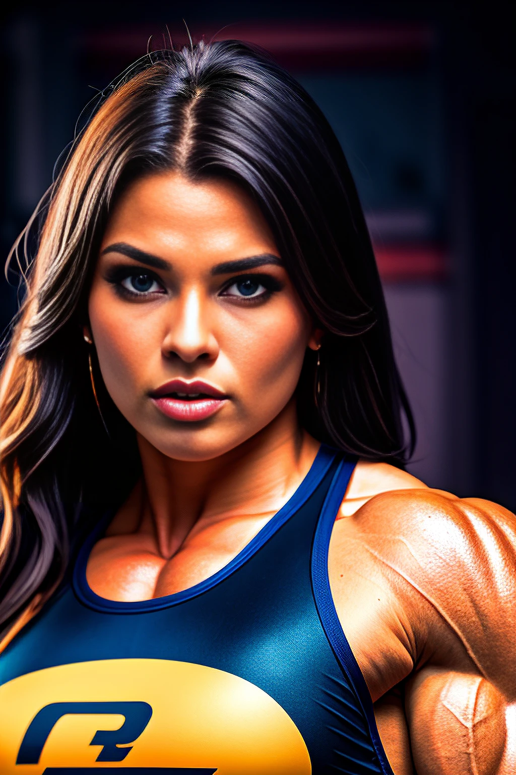 RAW uhd photo of a stunning 16-year-old girl, brunette, athletic, (muscular:1.4), large natural breast, (flexing biceps pose:1.5), city background, (red sundress), (cleavage), detailed (textures!, hair!, shine, color!!), highly detailed glossy blue eyes, specular lighting, dslr, ultra quality, sharp focus, tack sharp, dof, film grain, (centered), Fujifilm XT3, crystal clear, center of frame, cute face, sharp focus, low key, detailed skin pores, oiled skin, tan, intricate eye detail, slim, gorgeous, arched back, flawless skin, high heel sandals, (zoomed out)